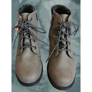 Sporto Womens Faux Suede Ankle Boots With Knit Collar & Lace-Up 7.5M gray color